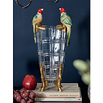 Ваза из прозрачного стекла с бронзовыми ножками и фигурками попугаев Eden Garden porcelain and bronze варинант исполнения - 1 | Loft Concept во Владивостоке