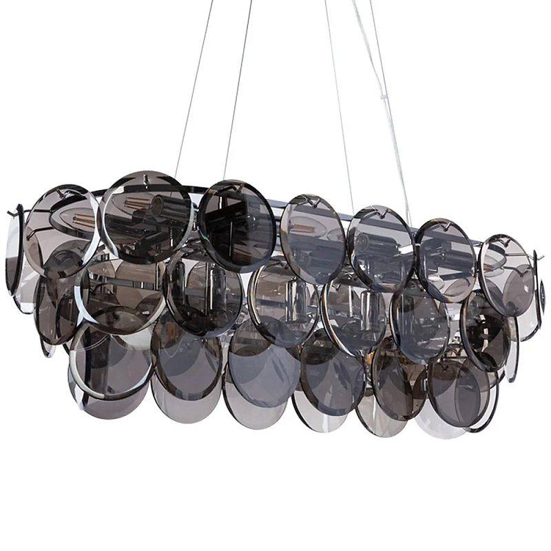 Люстра с круглыми стеклянными подвесками Cardiel Smok Glass Chandelier Стекло Смок Хром Люстра с круглыми стеклянными подвесками Cardiel Smok Glass Chandelier Стекло Смок Хром во Владивостоке | Loft Concept