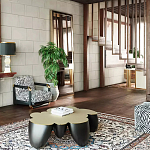 Дизайнерский журнальный стол округлой формы чёрный с золотой столешницей Fufem варинант исполнения - 3 | Loft Concept во Владивостоке