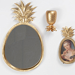 Зеркало овальной формы с золотистой рамкой и декоративной верхушкой в виде ананаса Pineapple Shine  варинант исполнения - 1 | Loft Concept во Владивостоке