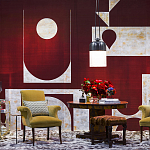 Обои ручная роспись в стиле Арт-деко Assemblage Original colourway on red silk dupion варинант исполнения - 2 | Loft Concept во Владивостоке