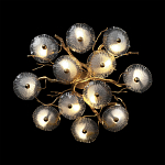 Потолочная люстра круглая ветвистыми бронзовыми элементами и стеклянными рифлеными дисками Textured Glass Chandelier варинант исполнения - 2 | Loft Concept во Владивостоке