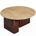 Кофейный столик с круглой столешницей на 2-х массивных деревянных ножках Tandem Travertine and Wood варинант исполнения - 2 | Loft Concept во Владивостоке