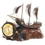 Часы настольные в виде парусника из натурального камня Обсидиан Sailboat Stone Clock варинант исполнения - 1 | Loft Concept во Владивостоке