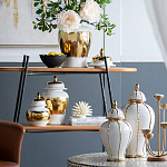 Ваза белая с крышкой и золотистыми фрагментами Chinoiserie Ceramics варинант исполнения - 3 | Loft Concept во Владивостоке