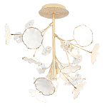 Потолочный светильник с золотыми ветвями и белыми лепестками на круглом рельефном основании Wintery flovers варинант исполнения - 1 | Loft Concept во Владивостоке