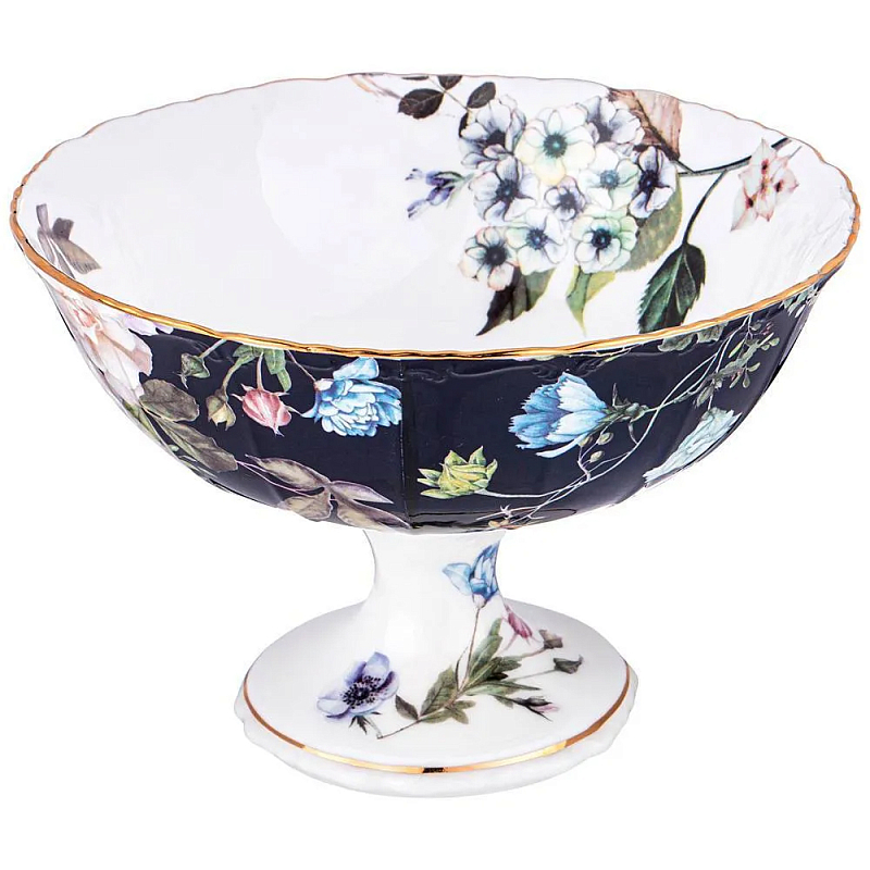 Ваза фарфоровая на ножке с рисунком цветов Garden Whisper Porcelain Set Белый Темно-синий Мульти Ваза фарфоровая на ножке с рисунком цветов Garden Whisper Porcelain Set Белый Темно-синий Мульти во Владивостоке | Loft Concept