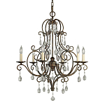 Люстра бронзового цвета с 6-ю лампами и подвесками из оптического стекла в классическом стиле Feiss варинант исполнения - 1 | Loft Concept во Владивостоке