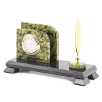 Настольный письменный набор из змеевика с визитницей с часами и ручкой Successful Leader варинант исполнения - 2 | Loft Concept во Владивостоке