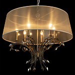 Люстра подвесная круглая с тканевым полупрозрачным абажуром и подвесками 6 ламп Gilded Elegance варинант исполнения - 5 | Loft Concept во Владивостоке