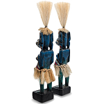 Комплект из 2-х деревянных статуэток Asmat Straw Headdress Statuettes Blue Colorful Tattoo варинант исполнения - 2 | Loft Concept во Владивостоке
