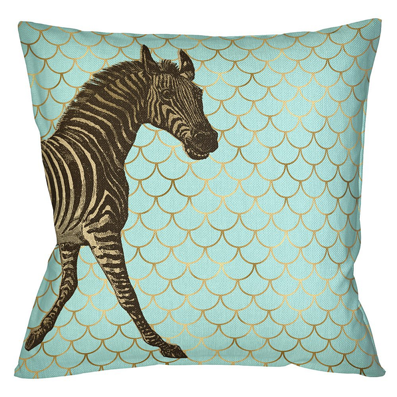 Подушка Safari light blue zebra Бирюзовый Глянцевое золото Подушка Safari light blue zebra Бирюзовый Глянцевое золото во Владивостоке | Loft Concept