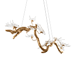 Люстра подвесная линейная с прозрачными стеклянными птичками на ветвях Serip Voa варинант исполнения - 8 | Loft Concept во Владивостоке