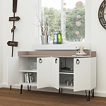 Комод белый с 4-мя дверцами и бежевой столешницей на металлических ножках DEA CONSOLE TABLE LIGHT MOCHA WHITE варинант исполнения - 2 | Loft Concept во Владивостоке