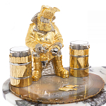 Икорница со стопками с декором "Рыбак с санями" с гравировкой на подставке из натуральных камней Агат Мрамор Decorative Cavair Dishes варинант исполнения - 2 | Loft Concept во Владивостоке