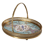 Блюдо овальное с ручкой и голубым фарфоровым дном с цветочным рисунком Blue Garden варинант исполнения - 1 | Loft Concept во Владивостоке