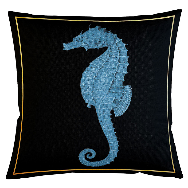 Декоративная подушка Blue Seahorse Бежевый Черный Морская синь Декоративная подушка Blue Seahorse Бежевый Черный Морская синь во Владивостоке | Loft Concept