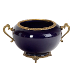 Чаша темно-синяя фарфоровая с бронзовыми ручками и ажурным ободком Eden Garden варинант исполнения - 1 | Loft Concept во Владивостоке