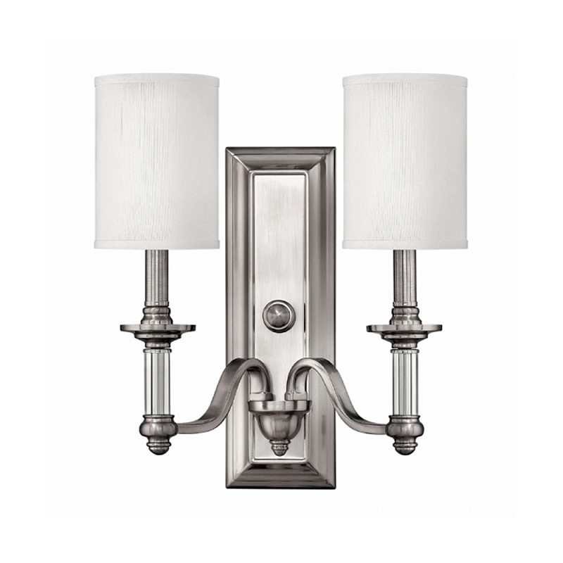 Бра с 2-мя белыми текстильными абажурами Hinkley Никель Белый Бежевый во Владивостоке | Loft Concept 