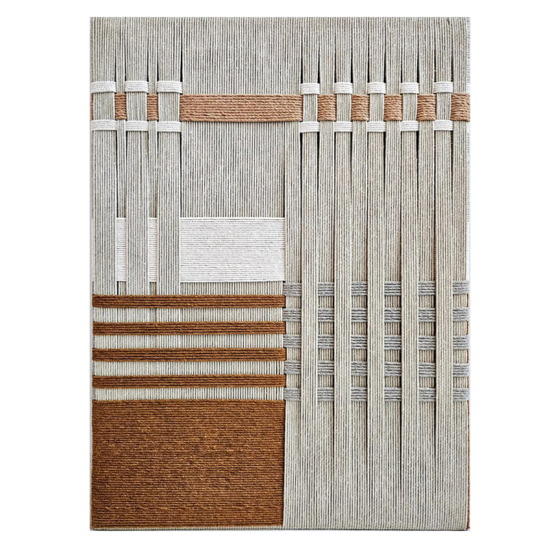Панно из шнура Бежевая геометрическая абстракция wall panel line beige  Коричневый Молочный во Владивостоке | Loft Concept 