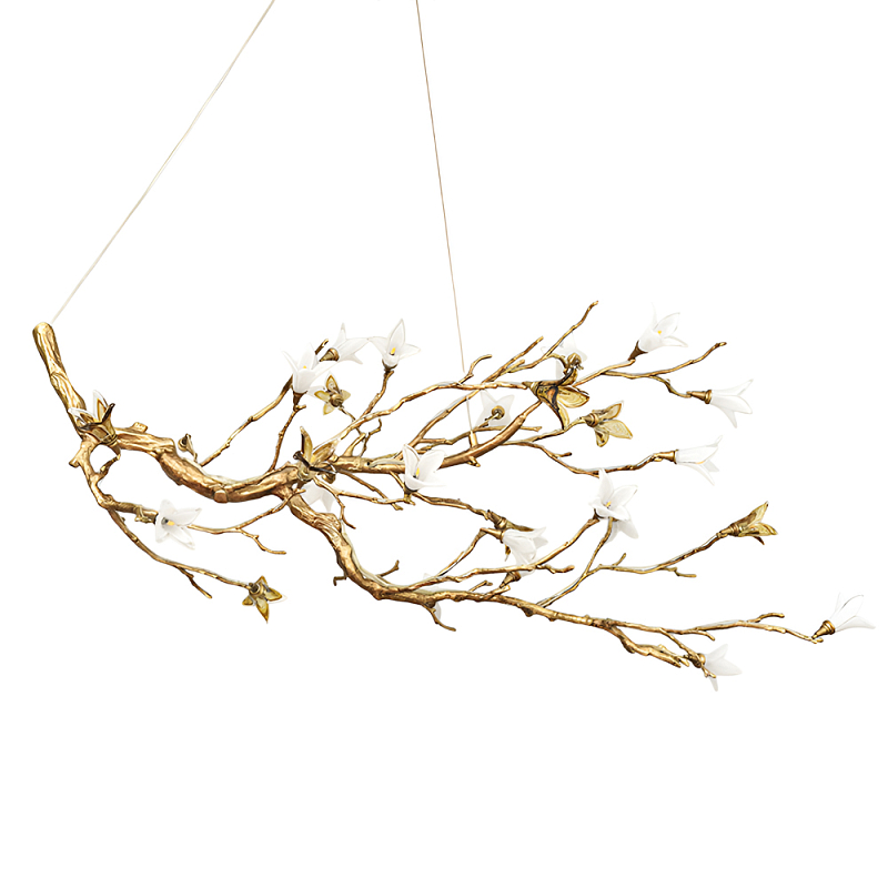 Люстра в виде золотой ветки с цветами Glass Flower Pendant Light Латунь Люстра в виде золотой ветки с цветами Glass Flower Pendant Light Латунь во Владивостоке | Loft Concept