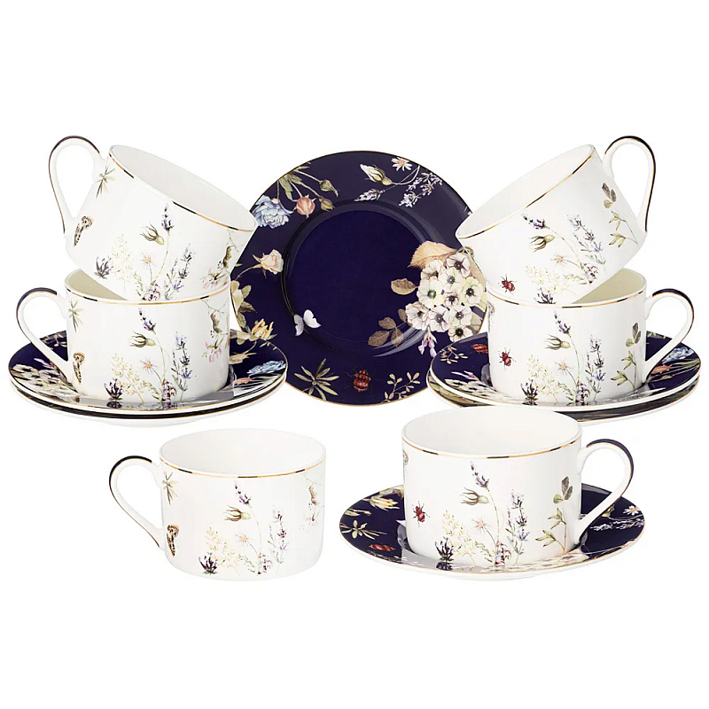 Чайный набор из фарфора с рисунком цветов 190 мл Garden Whisper Porcelain Set Белый Темно-синий Мульти Чайный набор из фарфора с рисунком цветов 190 мл Garden Whisper Porcelain Set Белый Темно-синий Мульти во Владивостоке | Loft Concept