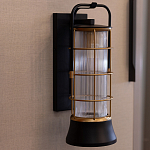 Настенный фонарь цилиндрической формы с рифленым стеклом в золотом каркасе на черном прямоугольном основании Eurofase варинант исполнения - 9 | Loft Concept во Владивостоке