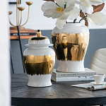 Ваза белая с крышкой и золотистыми фрагментами 46 см Chinoiserie Ceramics варинант исполнения - 1 | Loft Concept во Владивостоке