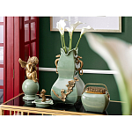 Ваза зеленого цвета из фарфора с бронзовыми ручками в виде драконов и рельефным цветочным декором Eden Garden porcelain and bronze варинант исполнения - 8 | Loft Concept во Владивостоке