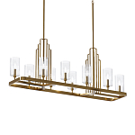 Люстра прямоугольная цвета латунь с прозрачными рифлеными цилиндрическими плафонами Kichler варинант исполнения - 1 | Loft Concept во Владивостоке