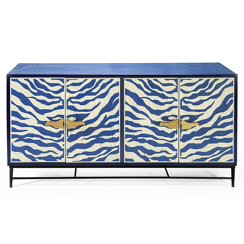 Буфет в гостиную с инкрустацией Bone Inlay Deco Sideboard - Orleans ZEBRA Белый Синий Золотой во Владивостоке | Loft Concept 