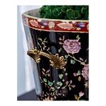 Кашпо из фарфора черная с цветочной росписью и бронзовой стрекозой Spring Garden варинант исполнения - 5 | Loft Concept во Владивостоке