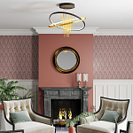 Люстра подвесная с 2-мя пересекающимися круглыми подвесами в черном и золотистом цвете и вертикальными подвесками Ring Horizontal варинант исполнения - 3 | Loft Concept во Владивостоке