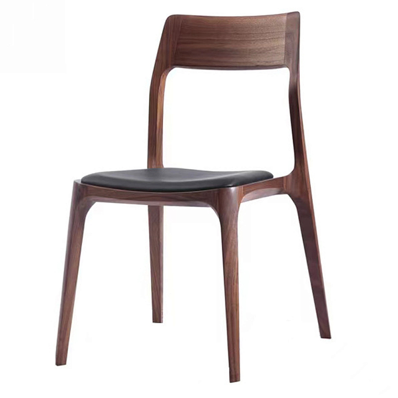 Стул деревянный с мягким сиденьем из черной натуральной кожи Moon Walnut Furniture Орех Черный Стул деревянный с мягким сиденьем из черной натуральной кожи Moon Walnut Furniture Орех Черный во Владивостоке | Loft Concept