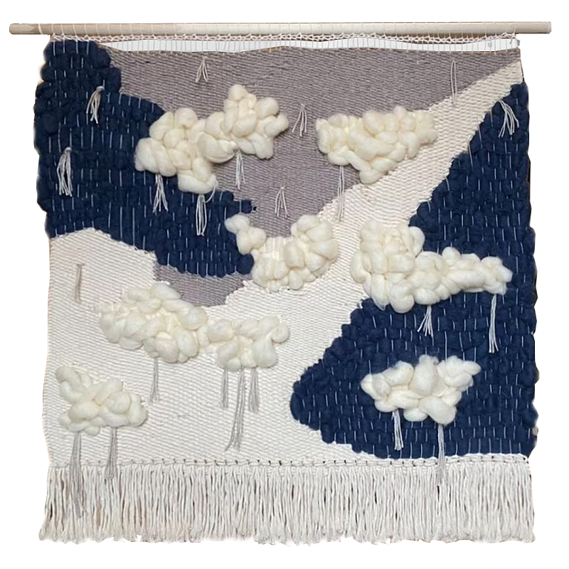 Гобелен из шерсти черно-белый Облака ivory ( слоновая кость ) Черный во Владивостоке | Loft Concept 