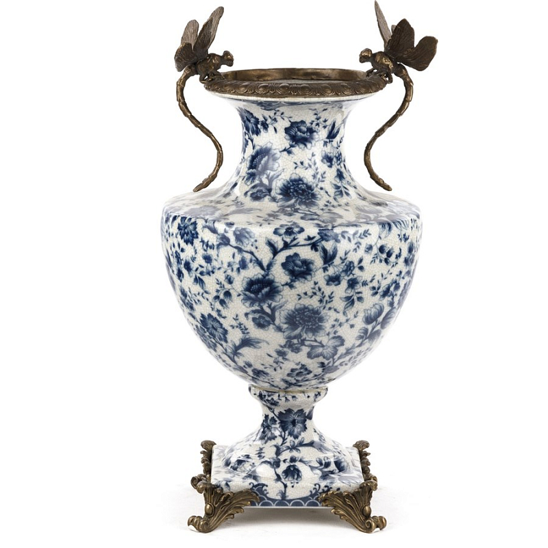 Ваза White and Blue Flowers Vase Белый Бронза Синий Ваза White and Blue Flowers Vase Белый Бронза Синий во Владивостоке | Loft Concept