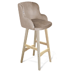 Барный стул со спинкой и подлокотниками на 4-х деревянных ножках Бежевый Велюр Ava Charm варинант исполнения - 1 | Loft Concept во Владивостоке