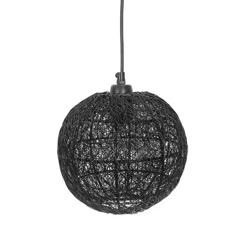 Подвесной светильник с плетеным металлическим абажуром в форме шара Wicker Iron Lamp Черный во Владивостоке | Loft Concept 