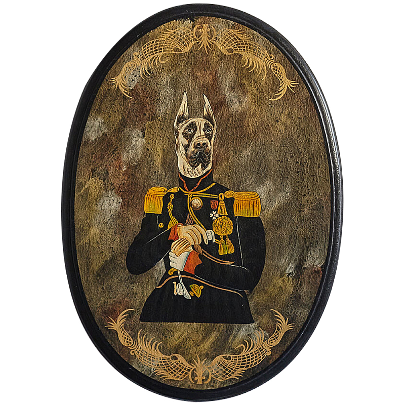 Картина в овальной раме Chinoiserie Great Dane Dog Portrait Золотой Черный Коричневый Картина в овальной раме Chinoiserie Great Dane Dog Portrait Золотой Черный Коричневый во Владивостоке | Loft Concept