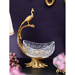 Чаша из прозрачного стекла на бронзовой подставке в виде павлина с рельефным хвостом Eden Garden варинант исполнения - 2 | Loft Concept во Владивостоке