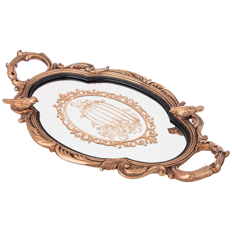 Поднос декоративный с фигурками птиц Mirror Surface Bronze Бронза Поднос декоративный с фигурками птиц Mirror Surface Bronze Бронза во Владивостоке | Loft Concept
