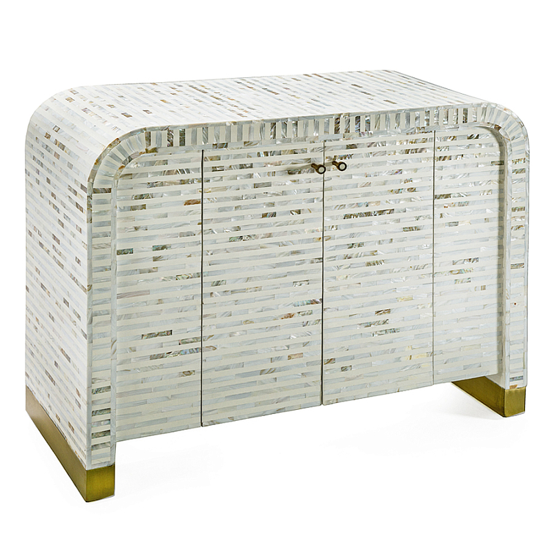 Буфет в гостиную с инкрустацией  Mother of Pearl Inlay Cabinet Белый Перламутровый Золотой во Владивостоке | Loft Concept 