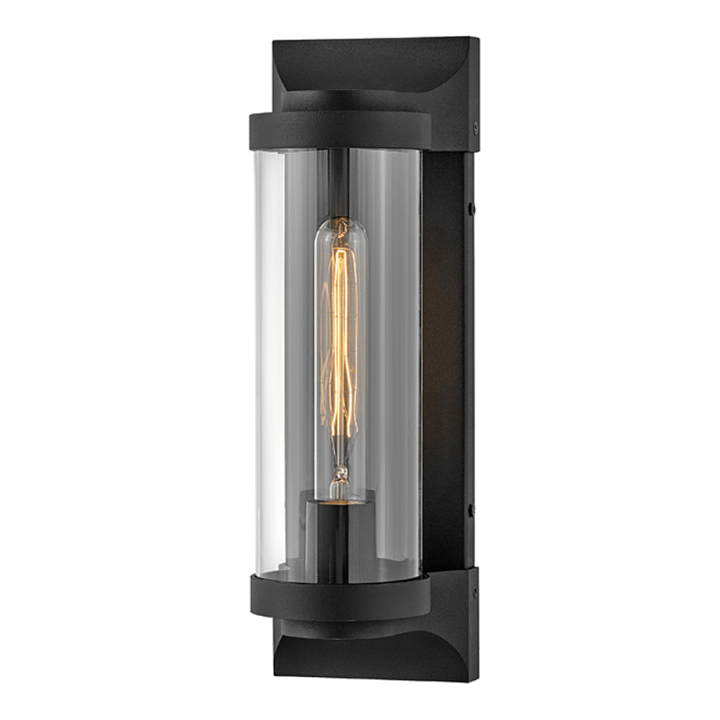 Настенный фонарь в индустриальном стиле с вытянутым цилиндрическим плафоном из прозрачного стекла и черным корпусом Hinkley Черный Прозрачное Стекло во Владивостоке | Loft Concept 