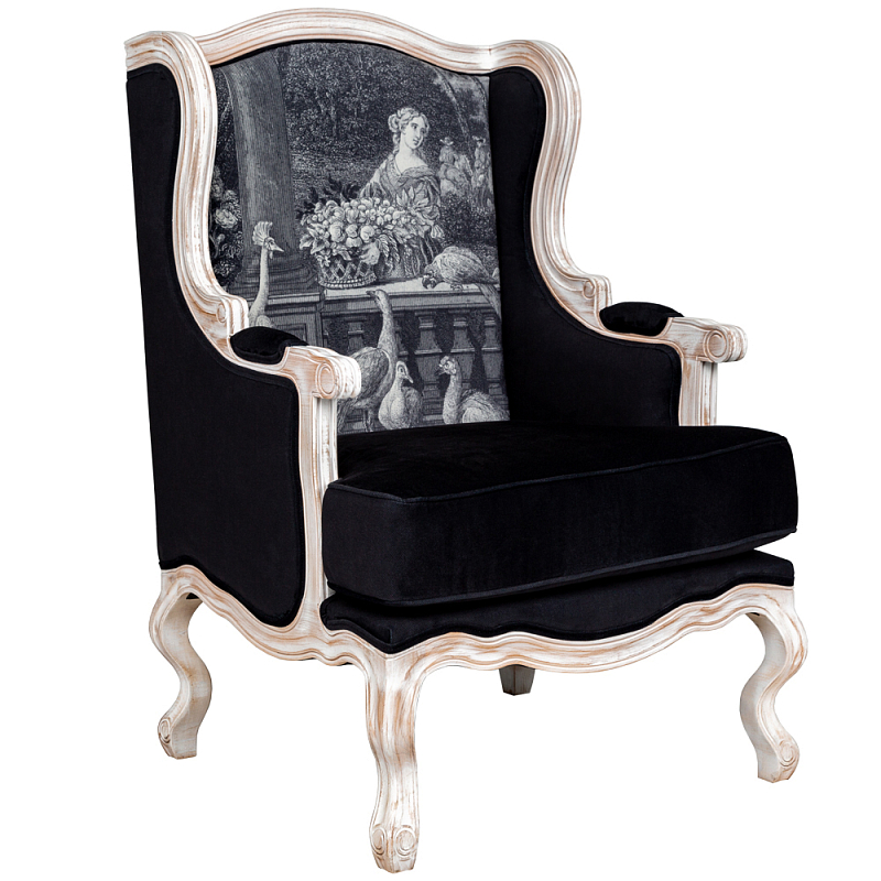 Кресло Vincennes Armchair Черно-белый Белый винтажная патина Кресло Vincennes Armchair Черно-белый Белый винтажная патина во Владивостоке | Loft Concept