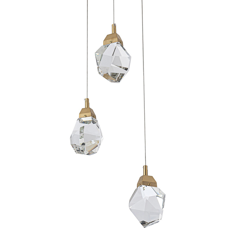 Подвесной светильник с 3-мя хрустальными плафонами Esme Crystal Brass Trio Hanging lamp Латунь Прозрачный Подвесной светильник с 3-мя хрустальными плафонами Esme Crystal Brass Trio Hanging lamp Латунь Прозрачный во Владивостоке | Loft Concept