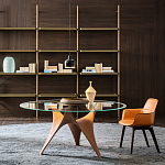 Дизайнерский круглый обеденный стол стеклянный с фигурным подстольем из цемента ARC Dining Table варинант исполнения - 5 | Loft Concept во Владивостоке