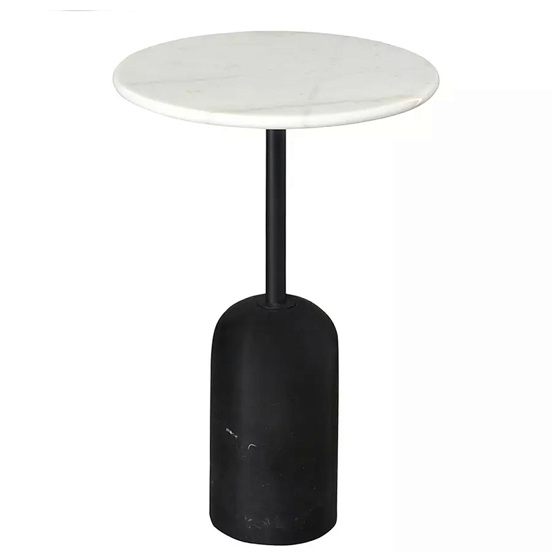 Кофейный столик с белой мраморной столешницей на черном основании Tall Coffee Black and White Table Белый Черный во Владивостоке | Loft Concept 