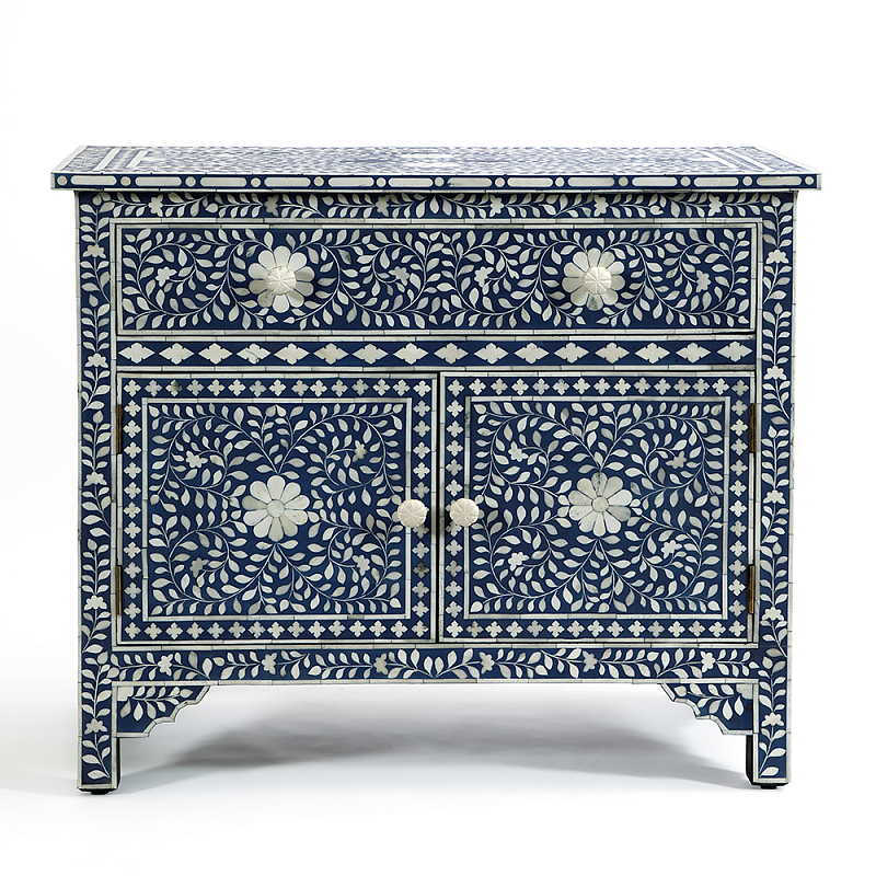 Комод инкрустация костью ORIENTAL Indian синий орнамент Синий во Владивостоке | Loft Concept 