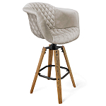 Барный стул со спинкой и мягкой обивкой с ромбами на 4-х деревянных ножках Бежевый Велюр Ava Charm варинант исполнения - 1 | Loft Concept во Владивостоке