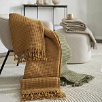 Плед из шерсти цвета охры с бахарамой Waffle Comfort варинант исполнения - 7 | Loft Concept во Владивостоке